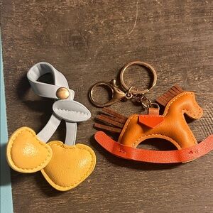 Leather Cherry & Rocking Horse Keychain Set - purse Charms